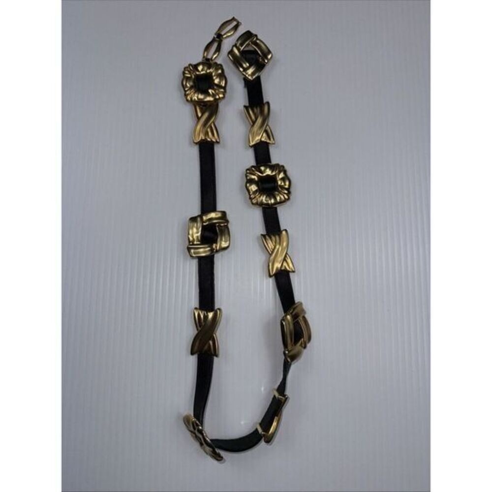 Vintage Brighton 1994 Gold Tone Hardware & Black Leather Belt S #46203 30-32"